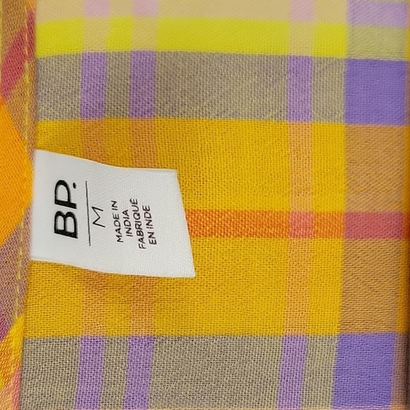 BP NWT M Yellow Multicolor Tartan Plaid Long Sleeve Crop Top Clueless Preppy - Picture 12 of 14